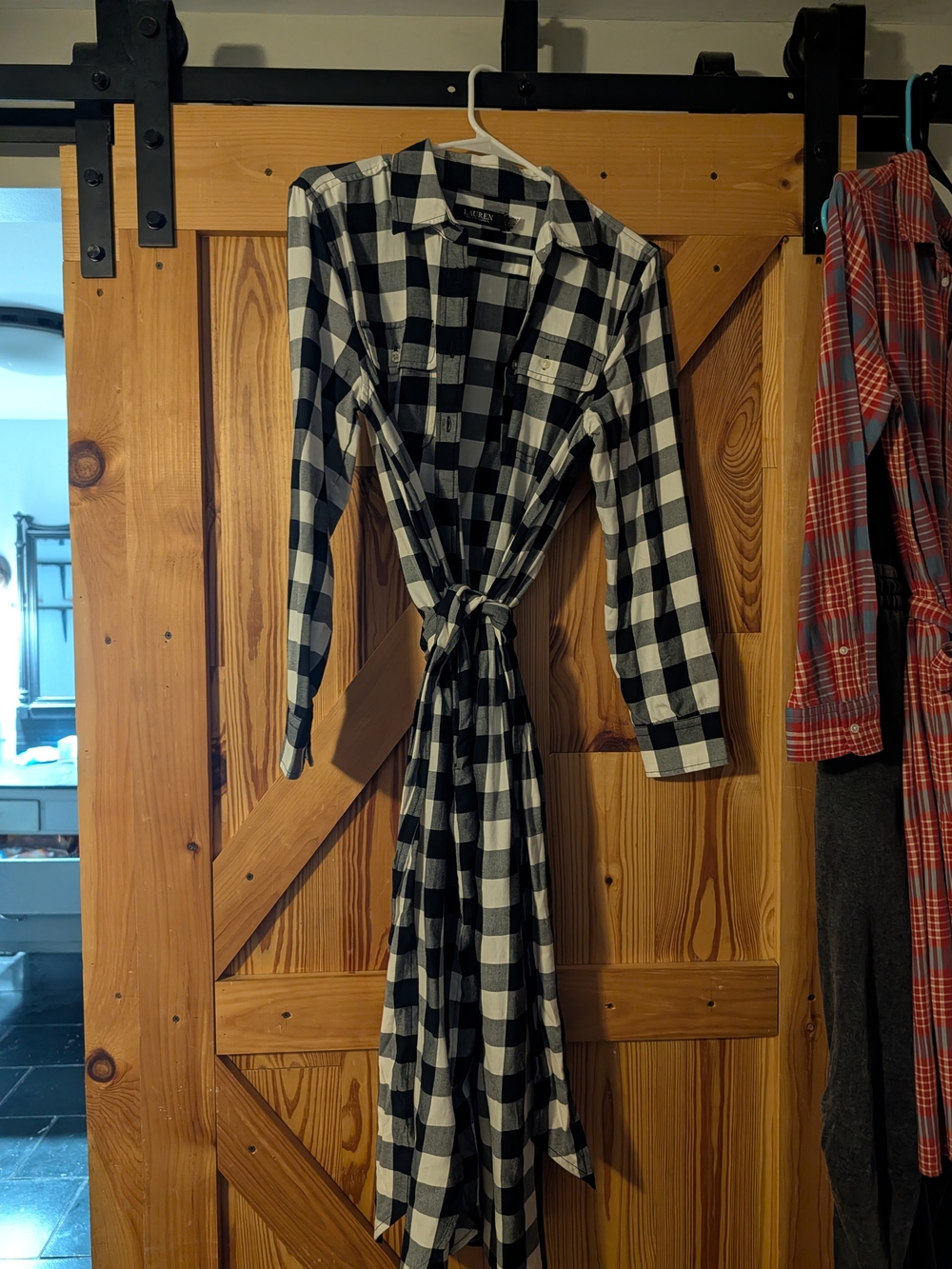 Polo by Ralph Lauren Black and White Plaid Long-Sleeve Shirt Dress